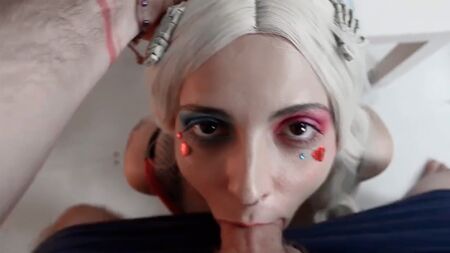 Harley Quinn sucking dick with a HUGE BUTT PLUG in her big ass