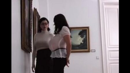 Big boobs of two lesbians in the museum
