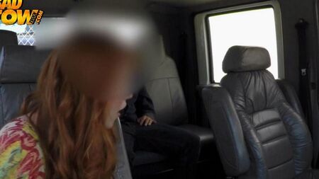 Red whore licks eggs in the car