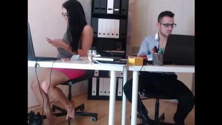 Risky nude in office web cam